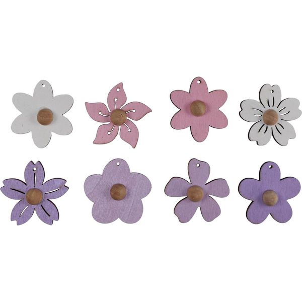 Fiori Di Legno Appesi Decorazione 4,5Cm Viola Rosa Bianco 24 Pezzi Decorazione Fiori-image