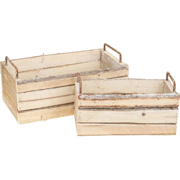 Fioriera In Legno Corteccia Naturale Set Di 2 Con Manici 29Cm-image