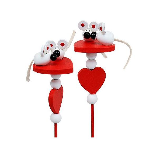 Cuori Decorativi Con Topolini Su Bastoncino Rosso 12 Pezzi - San Valentino Festa Della Mamma Decorazioni Floreali, 12 Pezzi-image