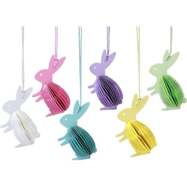 Set Di 6 Coniglietti Di Pasqua A Nido D'ape Colorati Da Appendere, Decorazione Primaverile, Figure Per Il Cespuglio Di Pasqua, 5X3X8Cm-image
