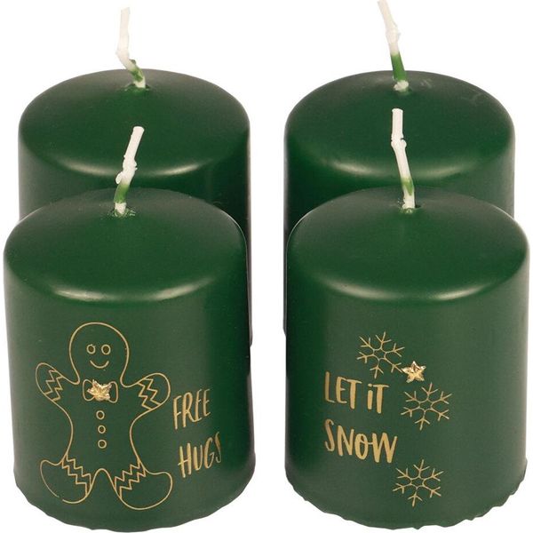 Candele A Colonna Per Decorazioni Natalizie D'atmosfera Con Motivi Dorati, 4 Pezzi-image
