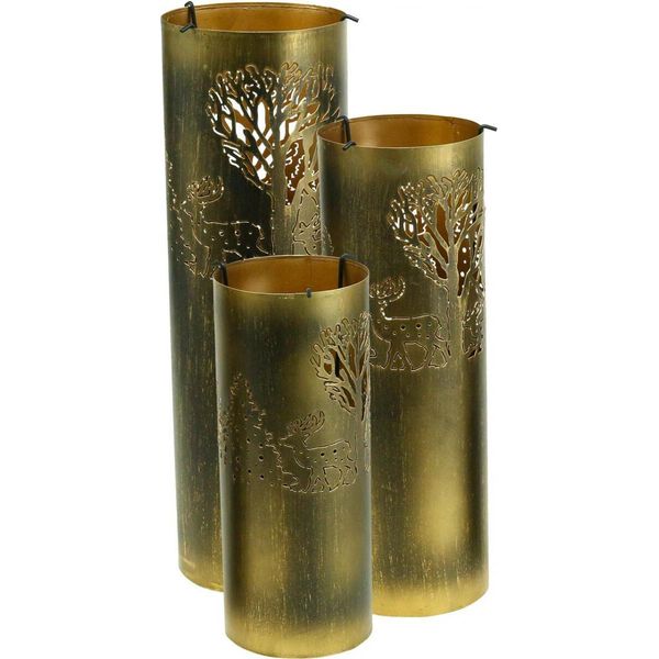 Set Di 3 Portacandele Vintage In Metallo Oro/Nero Per Tea Light E Candele A Colonna - Decorazione Elegante Per La Casa, 30/38,5/45Cm-image