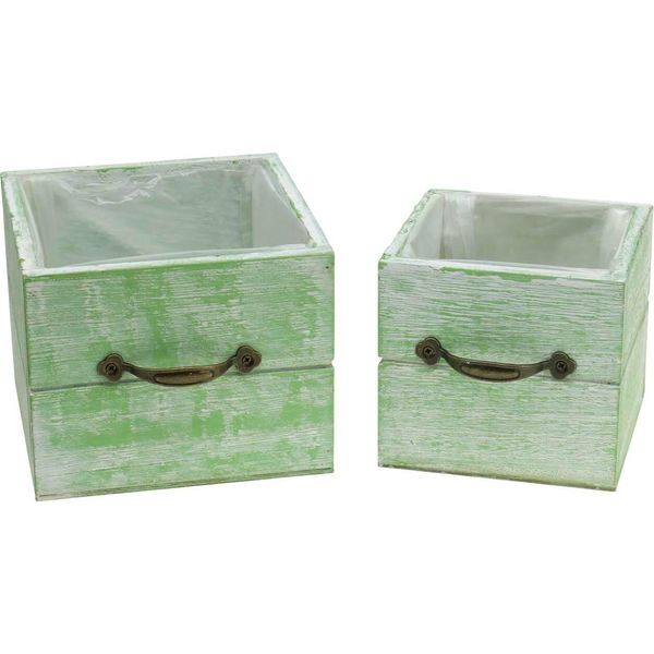 Set Di Cassetti In Legno Per Fioriere Verde Chiaro Vintage Set Di 2-image