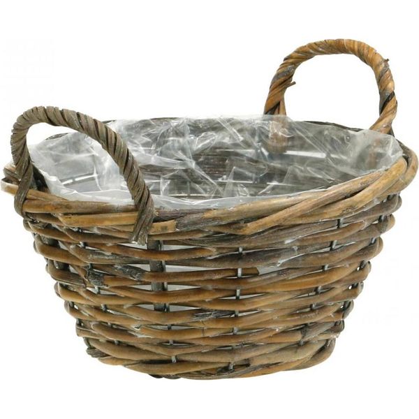 Decorazione Floreale Cesto In Legno Fioriera Natura Shabby Chic H12Cm Ø24Cm-image
