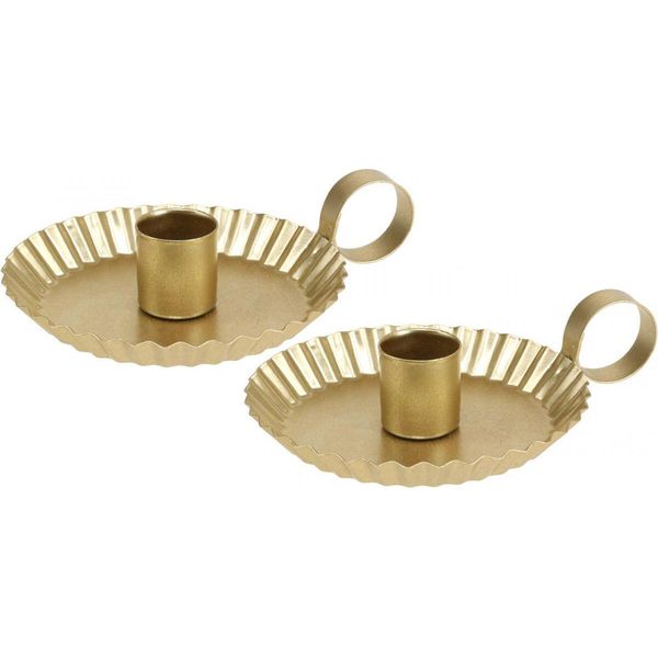 Portacandele In Metallo Con Decorazione Oro Vintage Ø9,5 Cm Set Di 4 Per Candele A Colonna-image
