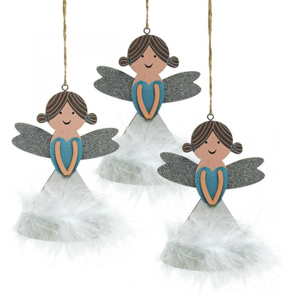 Angelo Di Legno Decorazioni Natalizie Decorazioni Per L'albero Di Natale 14,5X10Cm Set Di 6-image