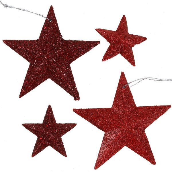 Decorazioni Natalizie Stella Glitterata Rossa Da Appendere - Set Da 18 Pezzi In 2 Misure, Decorazioni Per L'albero Di Natale E Per Le Finestre, 18 Pezzi-image