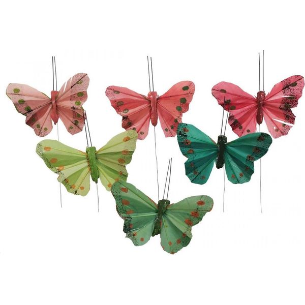 Mini Farfalla Su Filo Rosso Verde 6,5Cm 12Pz Decorazione Colore Mix-image