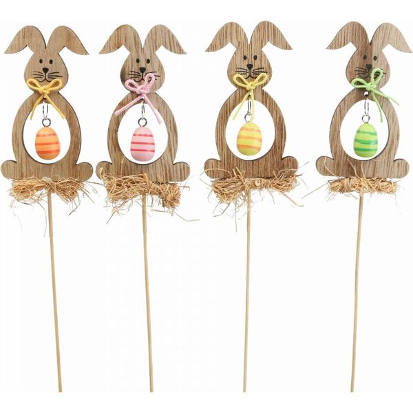 Coniglietto Pasquale In Legno 8,5Cm 12Pz, Coniglietto Decorazione Pianta Spina Pasqua-image