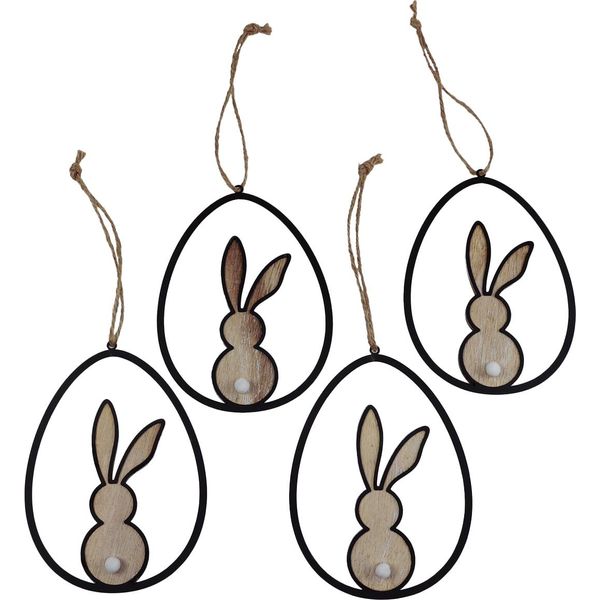 Coniglietti Pasquali Decorativi In Legno Da Appendere - Decorazioni Pasquali 13 Cm Set Da 4 - Decorazioni Naturali In Stile Primaverile, 4 Pezzi-image