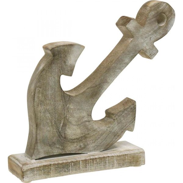 Ancora Di Legno Marina Decorativa Shabby Chic Bianco Natura 22Cm-image