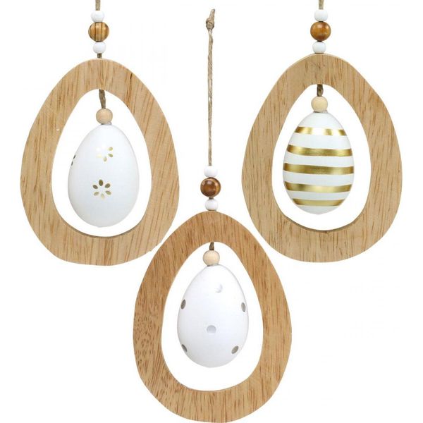 Uovo Di Pasqua Da Appendere Modello Decorazione Uova Pasqua Primavera Plastica Legno 12Cm 3Pcs-image