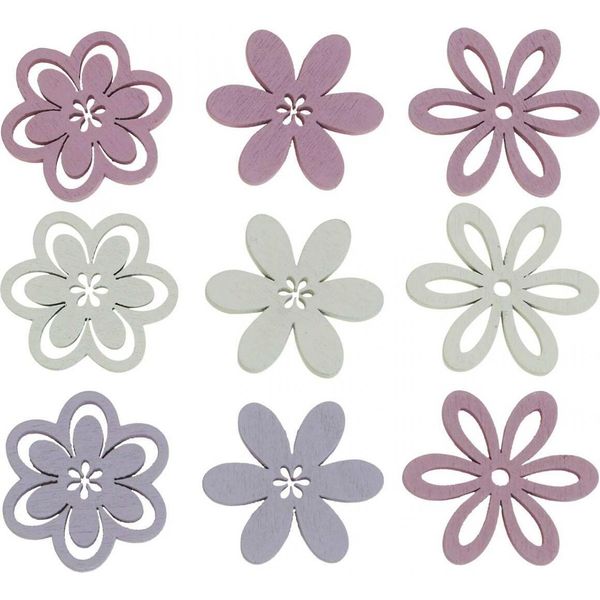 Fiori Di Legno Decorazione Spargere Decorazione Fiori Viola Rosa Bianco Decorazione Da Tavolo 48 Pezzi-image