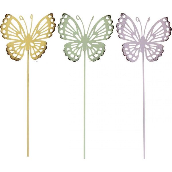 Tassello Da Giardino Farfalla Metallo Tricolore Decorazione Balcone Giardino 25Cm Set Di 6-image