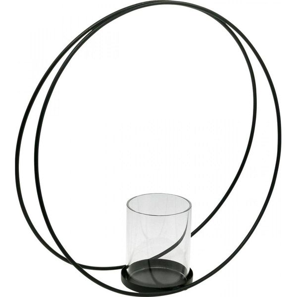Lanterna Portacandele In Metallo Nero Ø35Cm Decorazione Da Tavolo Stile Scandi Boho-image