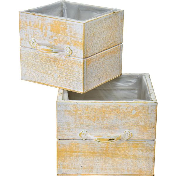 Cassetto Fioriera Vintage Arancione Bianco Set 2 Legno Maniglia Decorativa Retrò-image