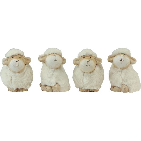 Set Di Decorazioni Pasquali In Ceramica A Forma Di Pecora, Color Crema, 9,5×6×9 Cm, 4 Pezzi Decorazioni Pasquali, 4 Pezzi-image