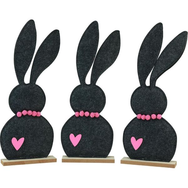 Decorazione Da Tavola Coniglietto Pasquale In Feltro Cuore Nero 45Cm Supporto Pasquale 3Pz-image