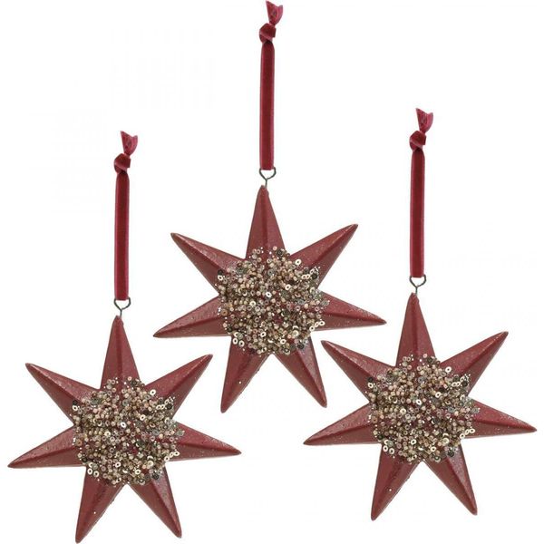Decorazione Natalizia A Ciondolo Stella Glitter Bordeaux Set Di 4 Finestre Per Albero Di Natale-image