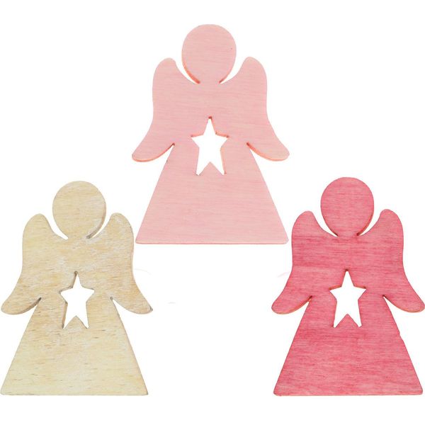 Angelo In Legno Decorazione Spolverino Rosa Bianco 4Cm Set Di 72-image