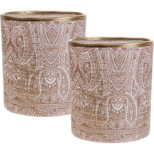 Portacandela In Vetro Con Motivo Paisley, Ø 8 Cm, H 9 Cm, Set Da 2 Pezzi-image