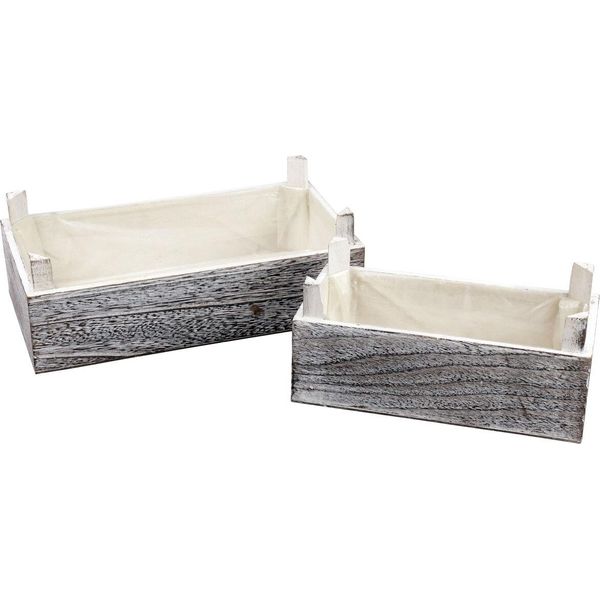 Fioriera In Legno Rettangolare Vintage White White 32X17/25X13Cm Set Di 2 Fioriere In Legno-image
