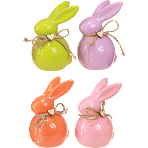 Set Di Coniglietti Pasquali In Ceramica - Coniglietti Decorativi Colorati Primavera 9,5 Cm, 4 Pezzi-image