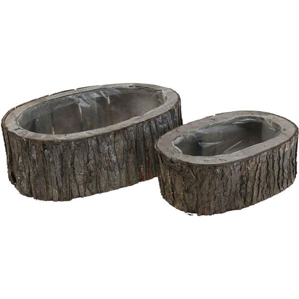Set Di Fioriere In Legno Con Corteccia, Decorazione Rustica, 2 Misure L23/29,5 Cm-image
