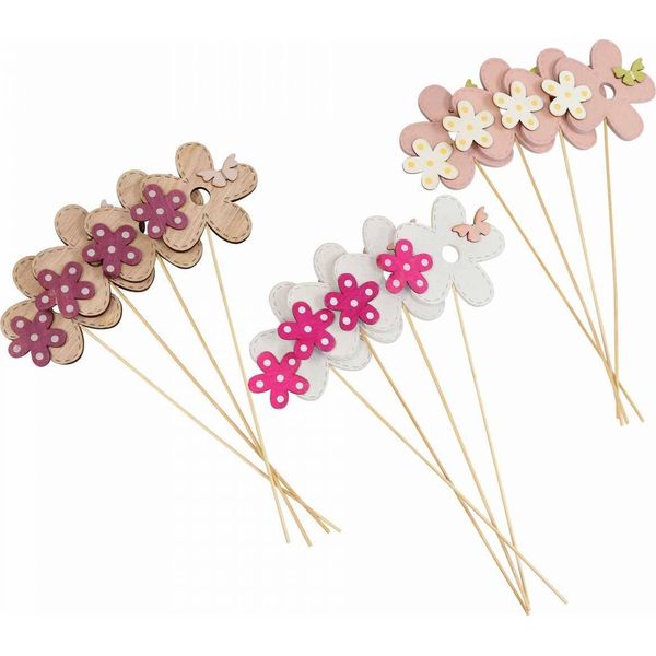 Spine Da Fiore In Legno Colorato Con Motivo A Farfalla, Set Di Decorazioni Ø10Cm, 12 Pezzi, Spina Da Giardino-image