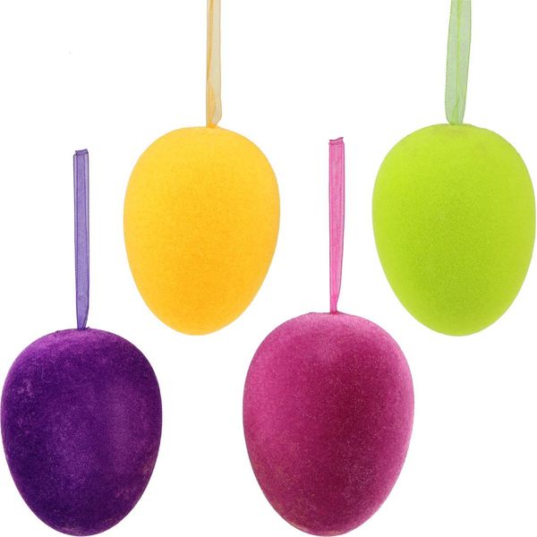 Uova Di Pasqua Colorate E Floccate Da Appendere 8 Cm Set Di 8 Per Bouquet E Decorazioni Pasquali Dai Colori Primaverili-image