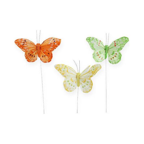 Farfalle Decorative Su Filo 10Cm Farfalle Di Piume, Decorazione Primaverile 12 Pezzi-image
