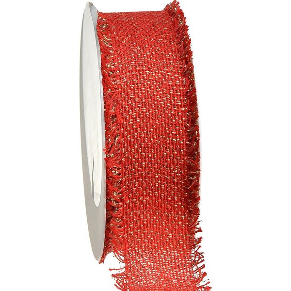 Nastro Decorativo Rosso Oro Con Frange 40Mm 15M Nastro Per Regali Di Natale-image