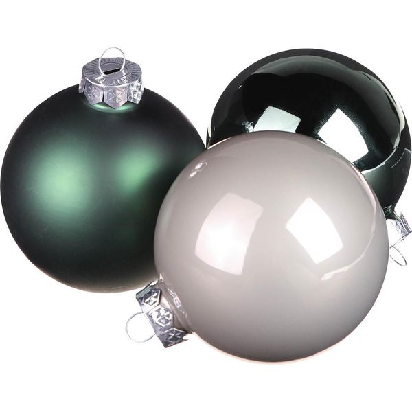 Baubles Di Natale In Vetro Verde Grigio Ø6Cm 24 Pezzi - Set Di Decorazioni Per Albero Di Natale Per Addobbi Eleganti-image