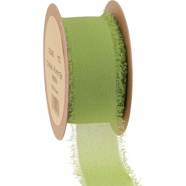 Nastro Di Chiffon Tessuto Oliva Chiaro Frange 40Mm 15M Decorazione Regalo-image