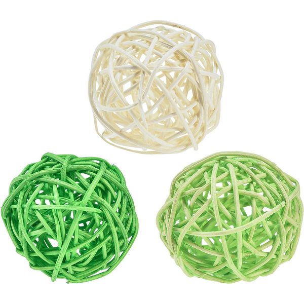 Palline In Rattan Verde, Verde Chiaro E Crema Assortite Ø5Cm Decorazione Naturale 24 Pezzi-image