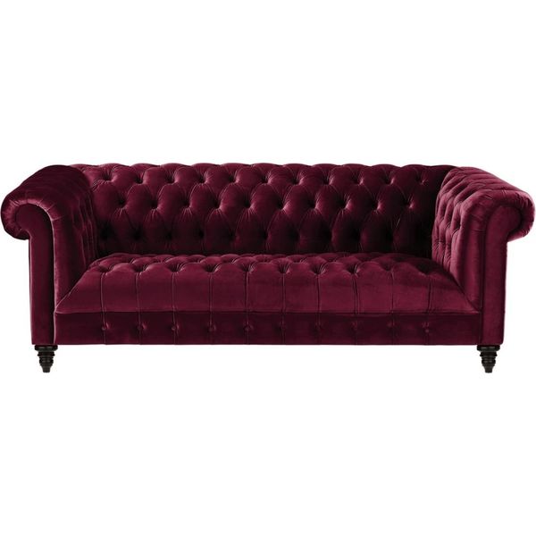 Tre Posti Bordaux Tessuto Soggiorno Design Divano Imbottito Divano Chesterfield Nuovo-image