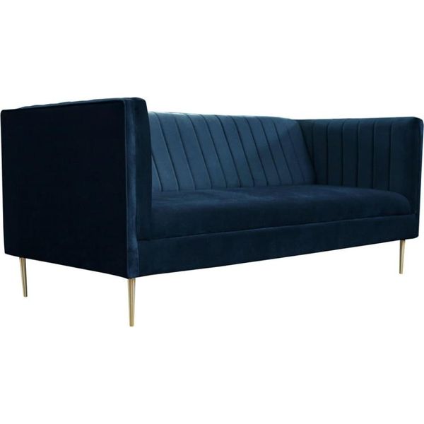 Divano A Due Posti Divani Tessili In Tessuto Blu Navy Soggiorno Design Divani Imbottiti-image