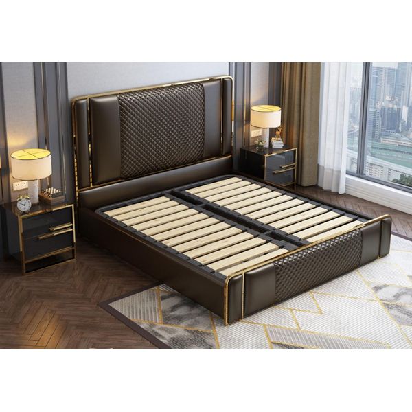 Letto Camera Da Letto Design Arredamento Moderno Letti Di Lusso Imbottitura Telaio Nuovo Nero-image