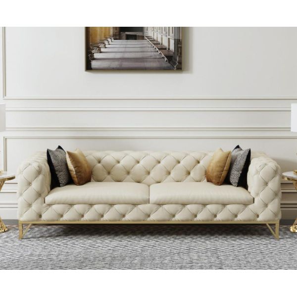 Divano Chesterfield Divano Tappezzato 3 Posti Set Divani Divani Bianco Nuovo-image
