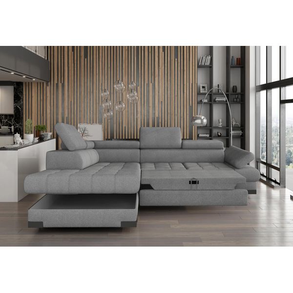 Divano Grigio A L Divano Imbottito Angolo Zona Giorno Design Divano Ad Angolo In Pelle Tessile-image