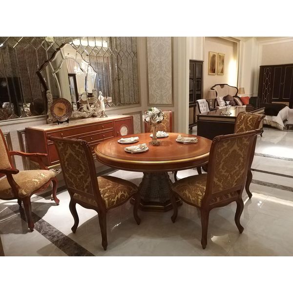 Sala Da Pranzo Rotonda + 4 Sedie Set Di Sedie Tavolo Rotondo Tavoli Di Legno Rotondo 5Pcs-image