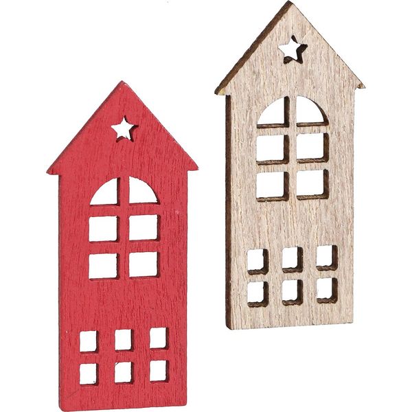 Decorazione Casetta In Legno Sparsa Natura Rosso 2×4,5 Cm Natale 72 Pz-image