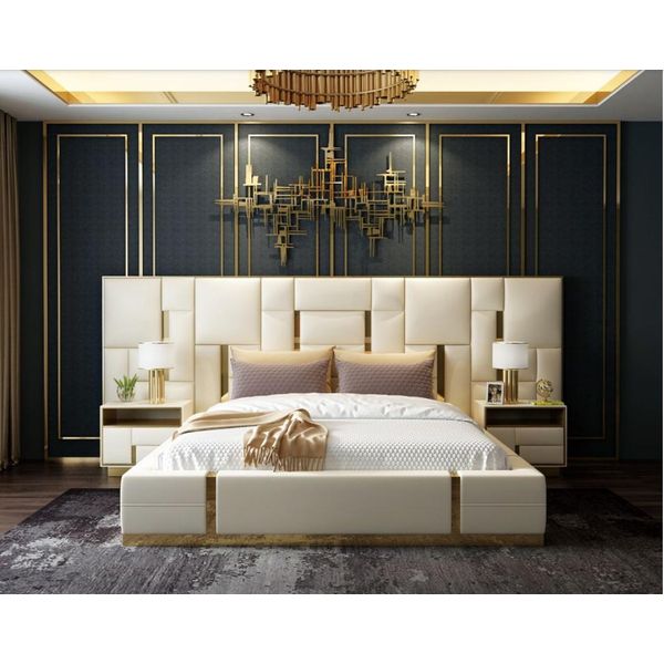 Letto D'albergo Design Di Lusso Letti Imbottiti In Metallo Pelle Camera Da Letto Xxl 180X200 Nuovo-image