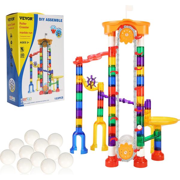 Vevor Set Per La Corsa Delle Biglie 153 Pezzi, Con 30 Biglie Di Plastica, Labirinto Di Biglie, Gioco Di Pensiero Con Blocchi Da Costruzione, Giocattolo Stem Per L'apprendimento Educativo, Per Bambini Dai 3 Anni In Poi-image