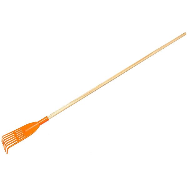 Kotarbau® Rastrello Per Foglie Plastica 7 Denti Arancione Rastrello Giardino Con Manico In Legno Rastrelli Per Foglie Erba Siepi Leggero-image