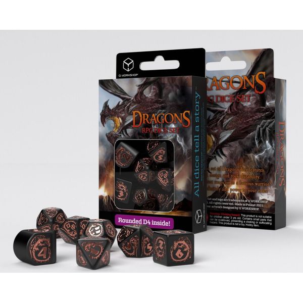 Q-Workshop Dragons Set Di Cubi Moderni Nero E Rame (7 Pezzi)-image