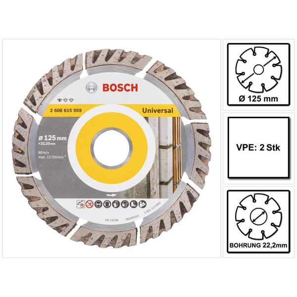 Bosch Standard Per Disco Diamantato Universale 125 X 22,23 Mm 2 Pezzi ( 2X 2608615059 ) Per Calcestruzzo, Acciaio-Calcestruzzo, Mattoni, Calce E Arenaria-image