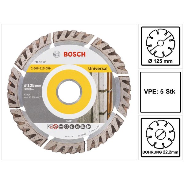 Bosch Standard Per Disco Diamantato Universale 125 X 22,23 Mm 5 Pezzi ( 5X 2608615059 ) Per Calcestruzzo, Acciaio-Calcestruzzo, Mattoni, Calce E Arenaria-image
