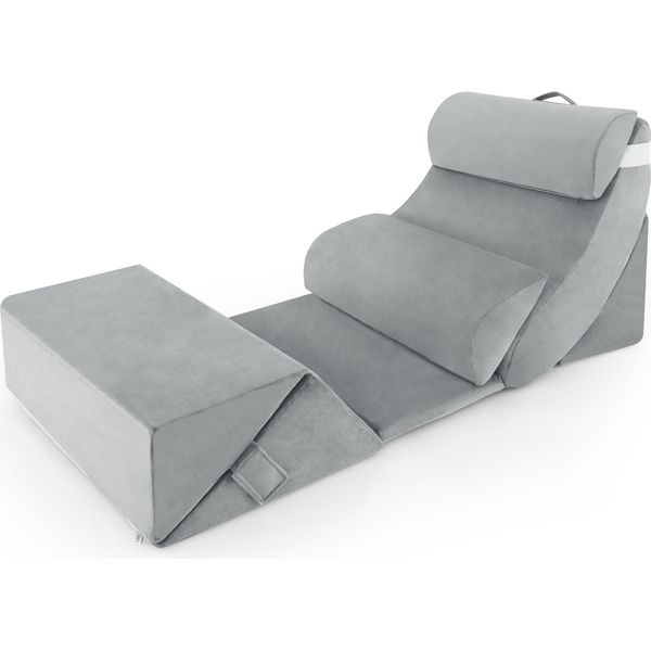 Costway Set Di 7 Pezzi Di Cuscini Ortopedici A Cuneo, Cuscino A Cuneo Regolabile Per Letto Con Rivestimento Lavabile, Cuscino Di Supporto Per Bruciori Di Stomaco, Sollievo Dal Dolore, Elevazione Delle Gambe, Russare, Grigio-image