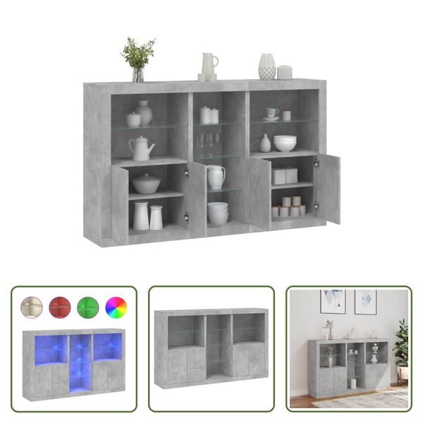 The Living Store Credenza Con Luci Led Grigio Cemento 162X37X100 Cm-image